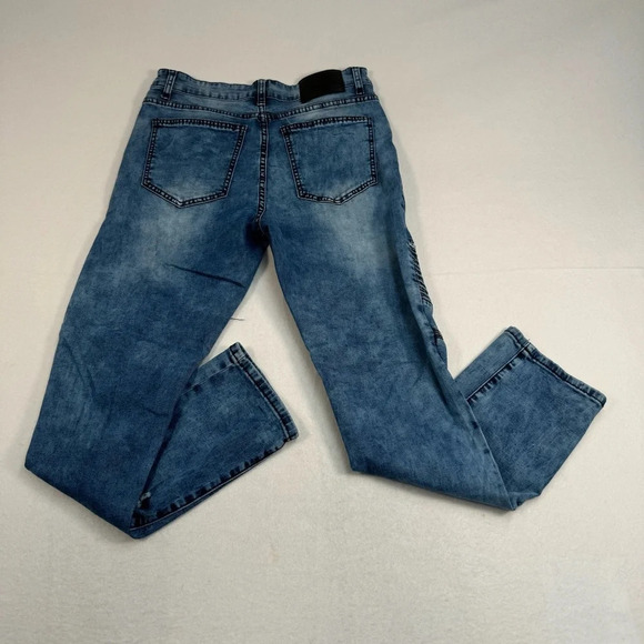 Straight Leg Camo Moto Jeans Mens Size 32 Medium Acid Blue Mid Rise - Picture 3 of 12